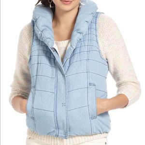 Anthropologie Chambray Puffer Vest Sz xs